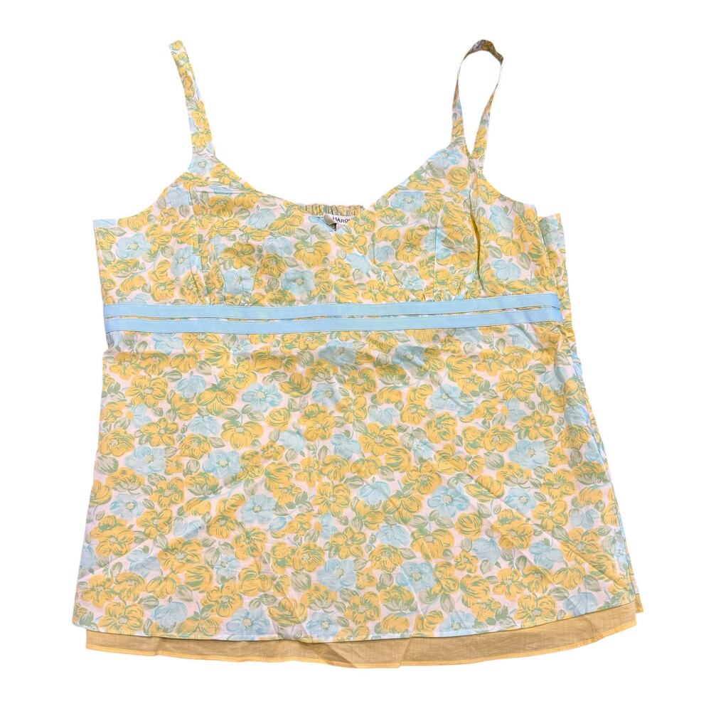 Harold’s Women’s yellow floral cotton faux wrap tank, Size XL NEW